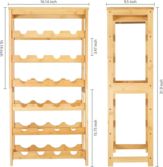 Wine Rack 24-Botttle Freestanding Floor, 6-Tier Wine Rack Shelf with Table Top, Bamboo Display Wine Storage Shelves Kitchen Bar Dining Room Living Room, Natural