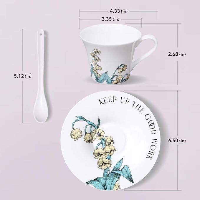 Tea Cup Set With 2 Tea Cups 2 Saucers And 2 Spoon 7 OZ Espresso Coffee Mug Vintage Creativetea Teacup And Saucer Set For Coffee,Tea,Latte, Cappuccino