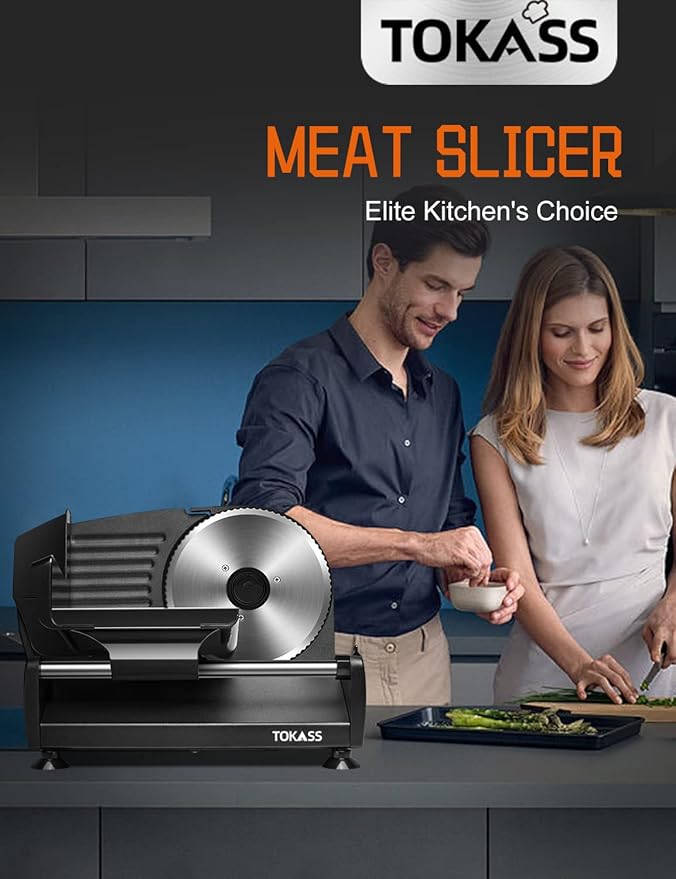 Meat Slicer, 200W Electric Food Slicer with 2 Removable 7.5" Stainless Steel Blades and Stainless Steel Tray, Child Lock Protection, Adjustable Thickness, Food Slicer Machine for Meat Cheese Bread