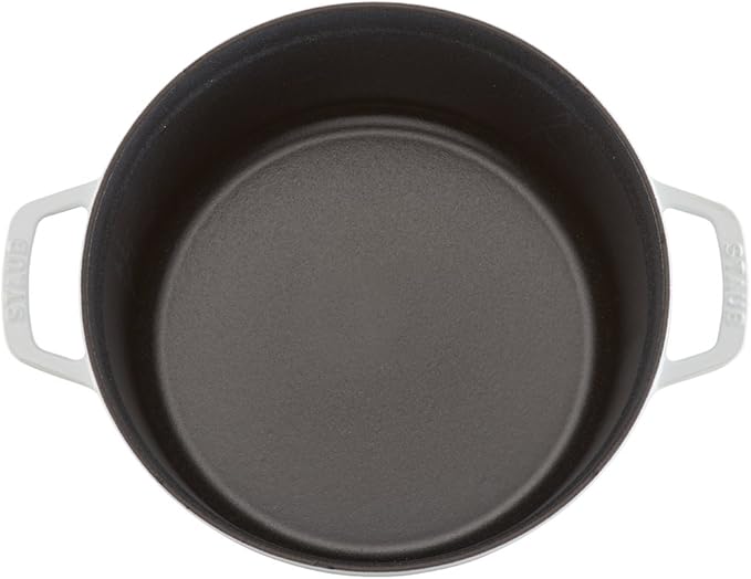 STAUB Cast Iron Dutch Oven 7-qt Round Cocotte, Serves 7- 8, Made in France, White