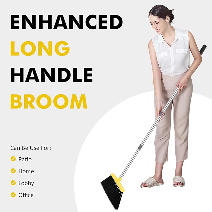 NACENA Heavy Duty Broom, 55 Inch Long Handle Outdoor Large Angle Brooms, Commercial Broom for Sweeping Indoor, for Home Garage Kitchen Office Courtyard Lobby Patio Lawn Concrete, 4 Pack (Black&Yellow)