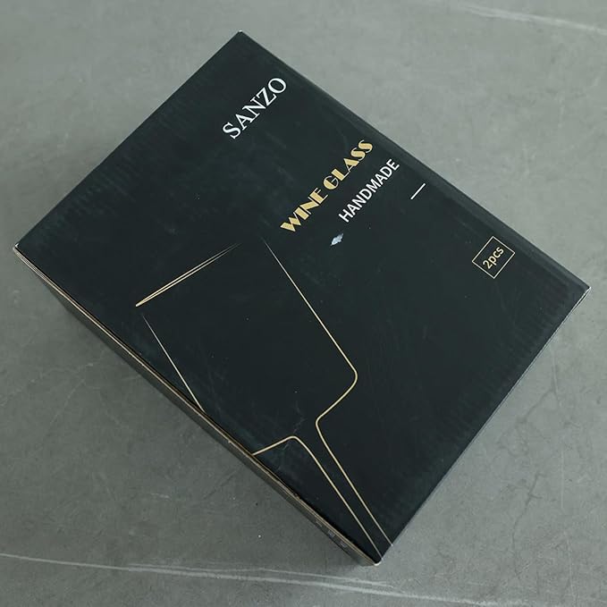 SANZO Square Crystal Wine Glasses Set of 2, Handmade Modern Red and White Wine Glasses, 15oz Tall Stemware for Home, Bar, or Gift Use(2PCS)