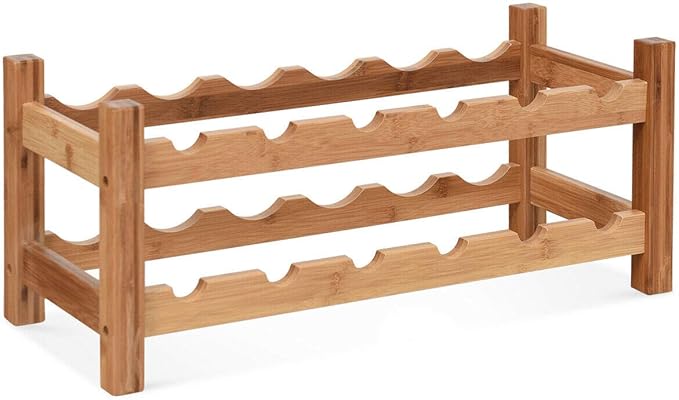 COSTWAY Wine Rack, Bamboo 12 Bottles 2-Tier Wine Display Rack for Countertop Home Kitchen Pantry, Free Standing Wine Storage, Rack Tabletop Wine Rack (Nature)