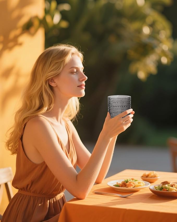 YOUBET 24PCS Plastic Drinking Glasses - 14OZ Black Hobnail Drinkware Glasses - Vintage Glassware Textured Beaded Cups for Water, Beer, Whiskey, Juice and Various Mixed Drinks, halloween