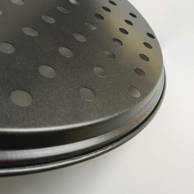 Non stick round pizza pan with holes for oven best perforated carbon steel pizza tray (10 inch)