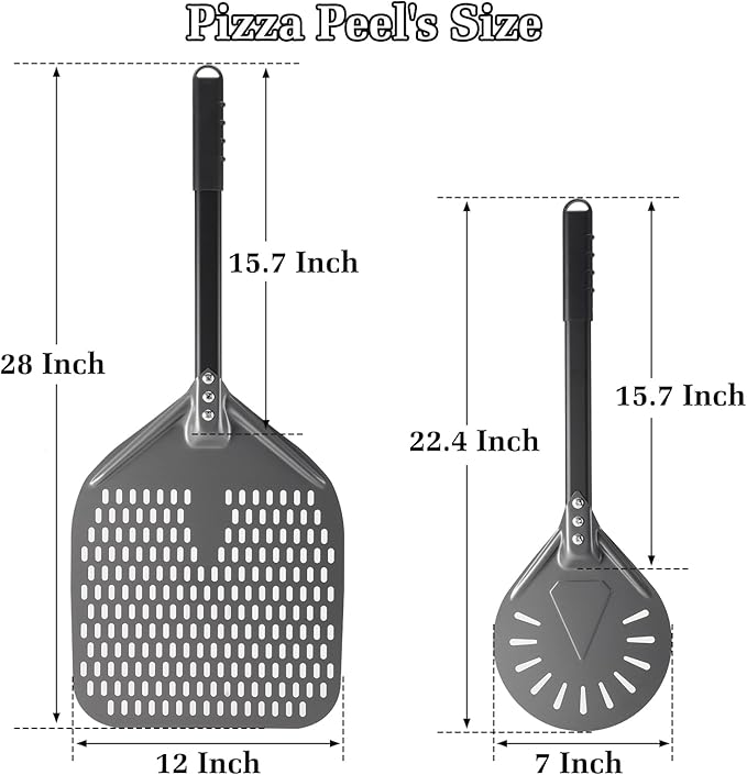 Pizza Peel 12 Inch+7 Inch, Aluminum Metal Pizza Turning Peel, Professional Pizza Spatula Paddle for Homemade Pizza