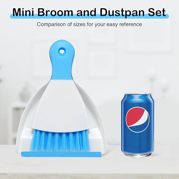 NACENA Mini Dustpan and Brush Set, Small Broom and Dustpan Set Dust Pan and Mini Hand Broom Dustpan and Broom Combo Compact for Home Table Keyboards Sofa Kitchen Pets, Dark & Blue