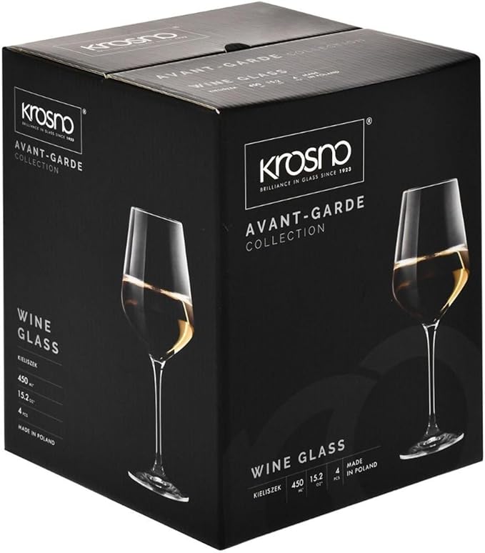 Krosno Large White Wine Glass | Set of 4 | 13.2 oz | Avant-garde Collection | Perfect for Home, Restaurants and Parties | Dishwasher Safe | Lead-Free Crystal Glass