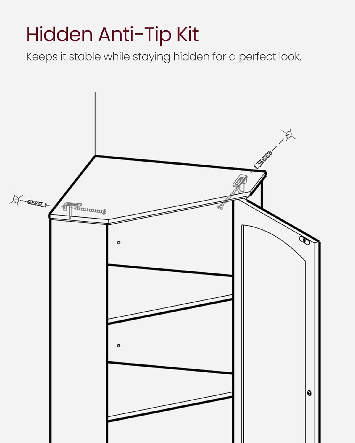 VASAGLE Corner Cabinet, Tall Corner Storage Cabinet with 2 Doors and 4 Adjustable Shelves, for Bathroom Kitchen Living Room, Modern Farmhouse Design, White UBBC541P31