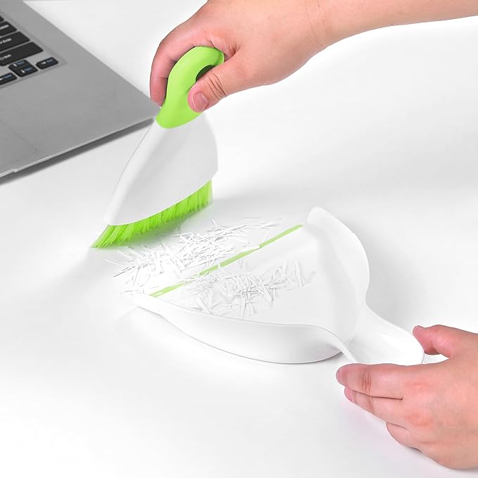 NACENA Mini Dustpan and Brush Set, Small Broom and Dustpan Set Dust Pan and Mini Hand Broom Dustpan and Broom Combo Compact for Home Table Keyboards Sofa Kitchen Pets, Green