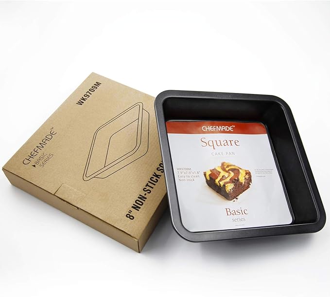 CHEFMADE Square Cake Pan, 8-Inch Bakeware Non-Stick Carbon Steel Pan Deep Dish Oven Baking Mold Baking Tray Ovenware for Cakes, Bread, Pizza, Cookies