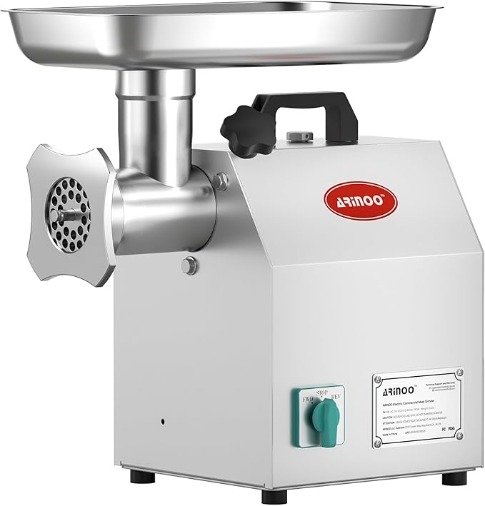 Electric Meat Grinder #12, 1.0 HP Heavy Duty Stainless Steel Meat Mincer, 2400W Max, Includes 2 Blades, 2 Plates & 3 Sausage Stuffing Tubes, Meat Grinder for Home Kitchen & Restaurant Use