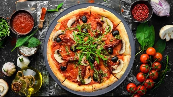 XL Round Pizza Steel 16.9" - 3D Cast Creates Gorgeous Crusts, Enamelled Cast Iron Baking Stone For Oven, Round Griddle, Speed & Even Heating Baking Steel Griddle,