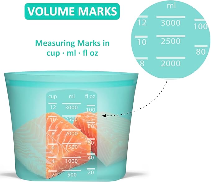 Reusable Storage Bag, 8 Pack 100% Silicone Food Storage Bags Stand Up Zip Lock Bags for Food Container, Freezer Microwave Oven Dishwasher Safe, 2 X-Large(0.8 Gallon) 2 Medium 2 Small 2 X-Small, Aqua