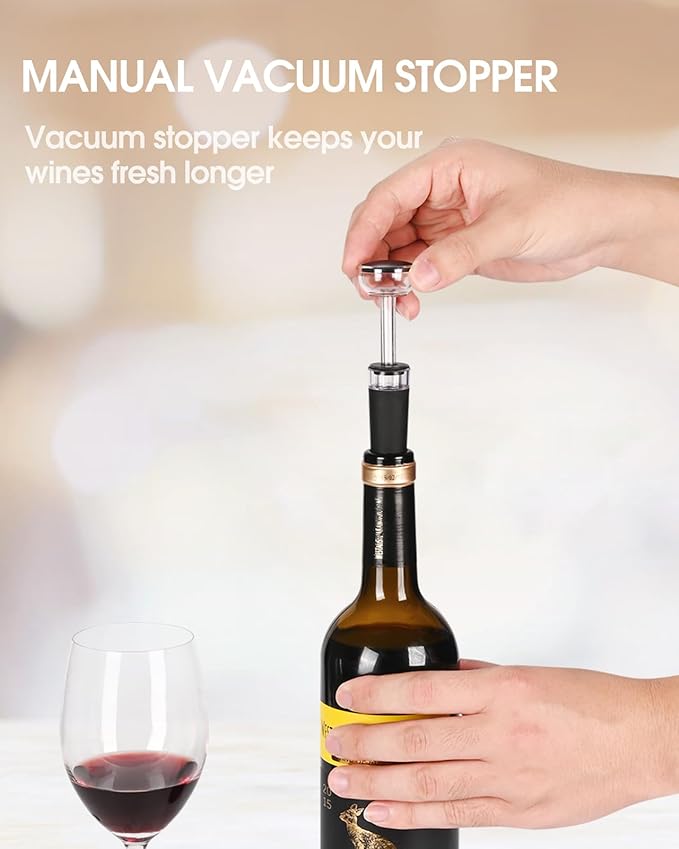 Electric Wine Opener Set with Stand, Wine Gift Set with Rechargeable Wine Opener, Wine Aerator, Vacuum Stoppers and Foil Cutter, 6-in-1 Wine Bottle Opener Set for Home Party Bar Outdoor Gift