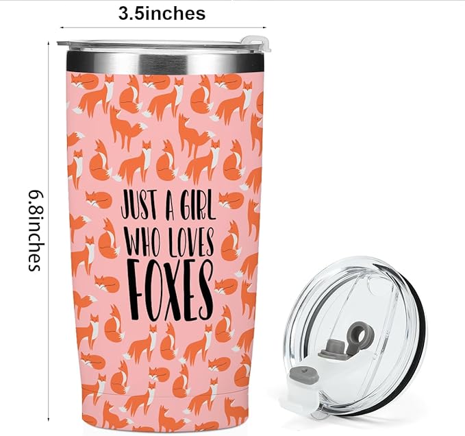 Cute Fox Print Tumbler,Fox Gifts 20 oz Stainless Steel Coffee Mug,Travel Cup,Insulated Cup with Lid for Car, Perfect Gifts for Foxes Lovers Girl Sister Friend Bestie Christmas Birthday