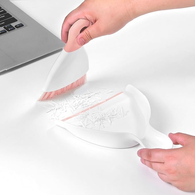 NACENA Mini Dustpan and Brush Set, Small Broom and Dustpan Set Dust Pan and Mini Hand Broom Dustpan and Broom Combo Compact for Home Table Keyboards Sofa Kitchen Pets, Pink