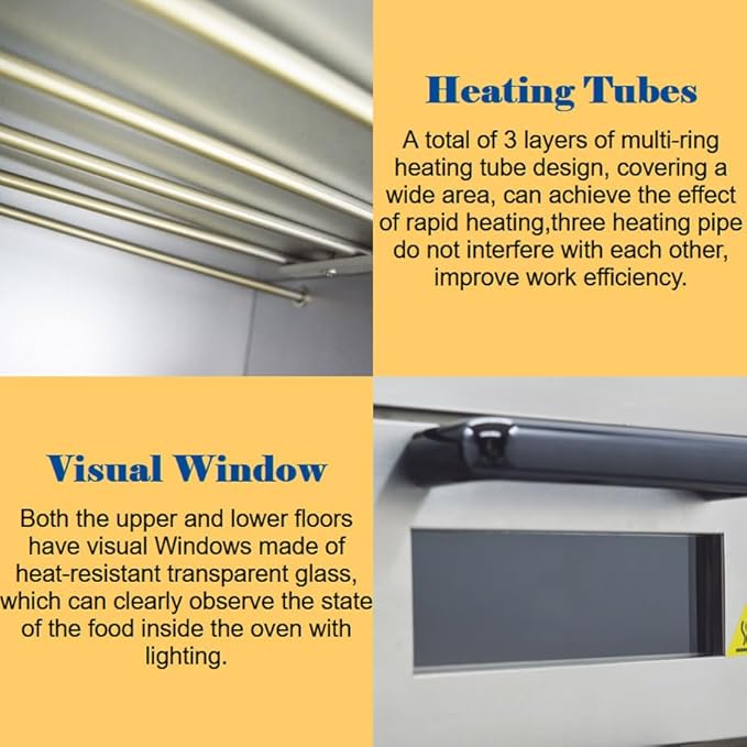 Commercial Pizza Oven, 220V 3KW Commercial Double-decker Pizza Electric Oven Stainless Steel 2-Layers Pizza Cooker