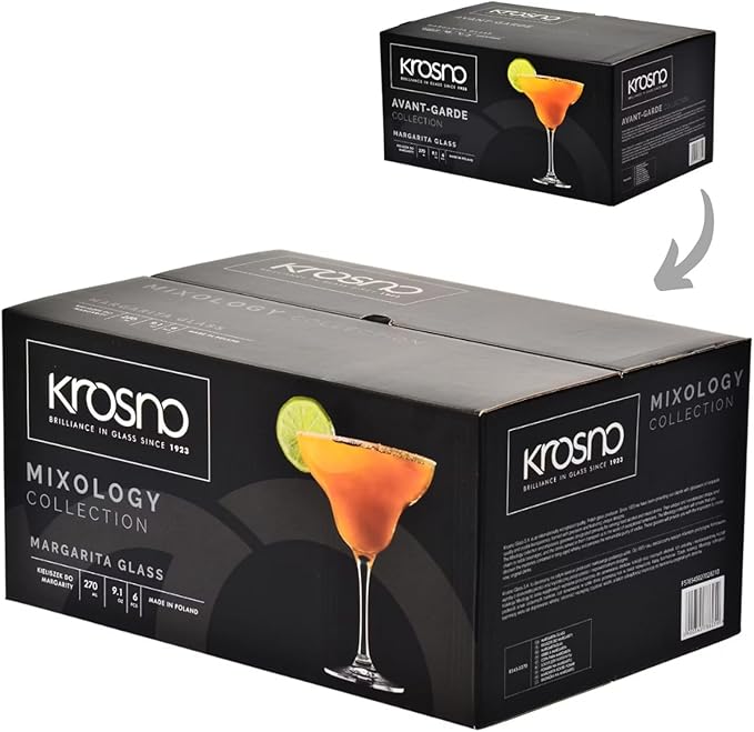 KROSNO Margarita Cocktail Glasses, Set of 6, 9.1 oz, Mixology Collection, Ideal for Cocktails, Frozen Desserts, Dishwasher Safe, Made in Europe