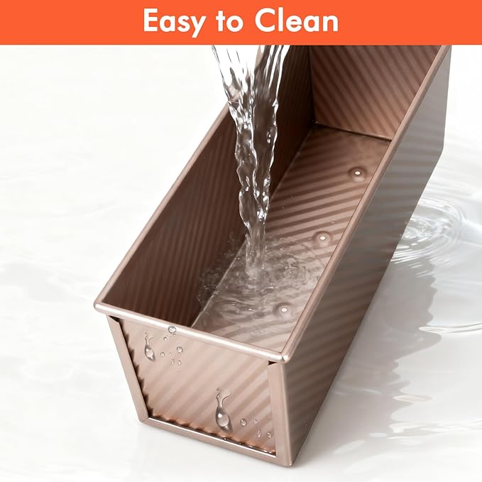 Beasea 2lb Pullman Loaf Pan with Lid, 1 Pack 12x4inch Large Bread Loaf Pans Carbon Steel Toast Box with Dough Scraper Set for Homemade Bread Bakeware Oven Baking - Rose Gold