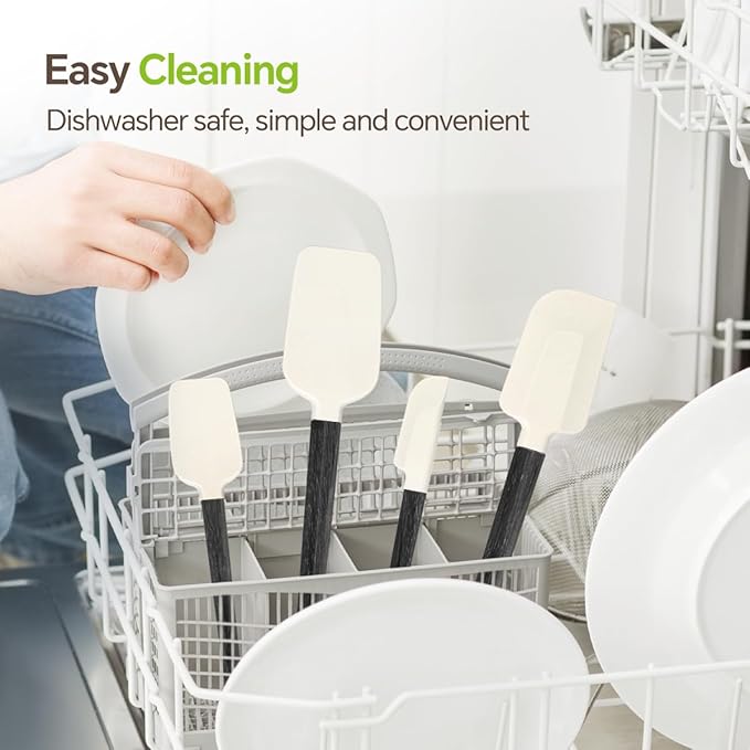 Silicone Spatula Set, Food Grade Rubber Spatula-4 Piece Nonstick Rubber Spatulas, Spoonula, Jar Scraper for Cooking, Baking, Mixing, Frosting - Heat Resistant Up to 600°F (Spatulas-Black)