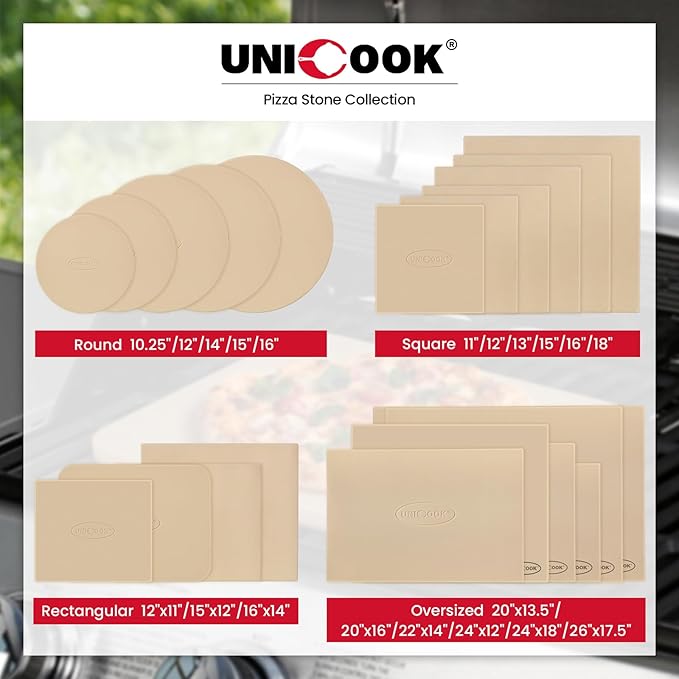 Unicook Pizza Stone for Oven and Grill, 11 Inch Square Baking Stone for Bread, Small Cordierite Oven Grill Pizza Pan, Thermal Shock Resistant, Including Dough Scraper