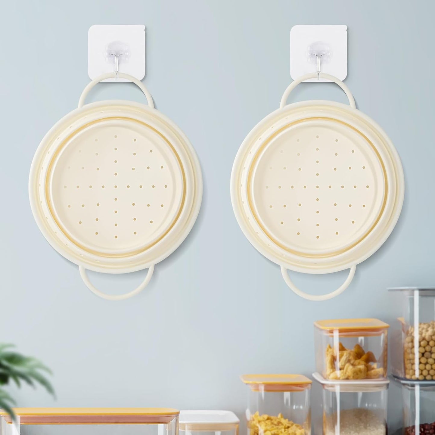 Kkioiome Strainers and Colanders, Silicone Collapsible Sink Collander, 13in, Strainers and Colanders for Kitchen, Large Drainer for Vegetable, Food, Pasta (White)