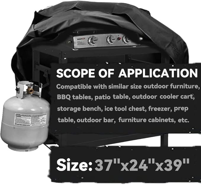 Outdoor Dining Cart Cover - Heavy Duty Waterproof Cover for Royal Gourmet Cart, Flattop Worktable, Propane Tank - Black, Polyester