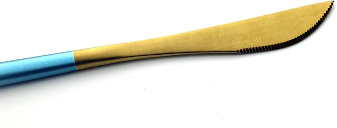 Gugrida 5 Pieces Matte Gold Blue Handle 1810 Stainless Steel Silverware Set