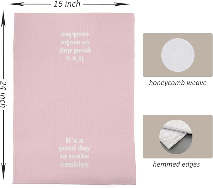 Baking & Cooking Towels, Tea Towels for Bakers & Cooks, Gifts for Cookie Lovers, 16x24 Pink