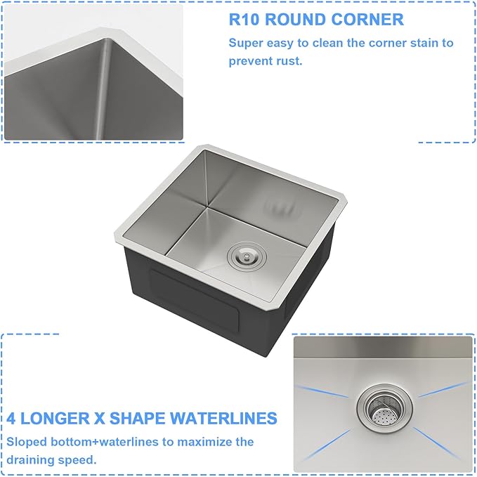 Lordear 19 Inch Undermount Kitchen Sink 19" x 18" Undermount Sink 16 Gauge Stainless Steel Deep Single Bowl Ledge Kitchen Sink