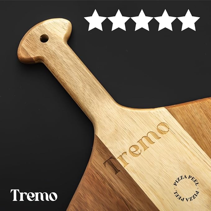 Wooden Pizza Peel - Versatile Pizza Holder - Reliable and Durable Pizza Paddle - Pizza Making Accessories - 19.7 in x 12.6 inches Acacia Wood Pizza Peel by Tremo