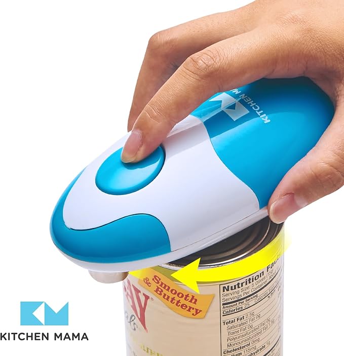 Kitchen Mama Auto Electric Can Opener: Open Your Cans with A Simple Press of Button - Automatic, Hands Free, Smooth Edge, Food-Safe, Battery Operated, YES YOU CAN (Sky Blue)