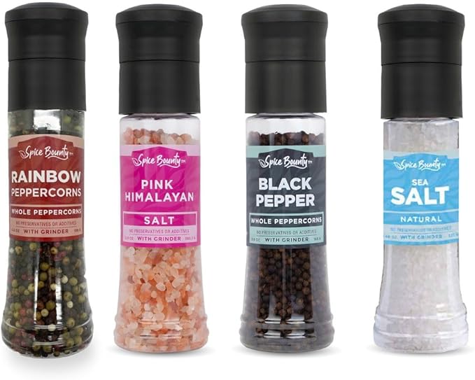 Spice Bounty - Whole Black Peppercorns with Grinder 5.8 oz | Adjustable Pepper Mill, Freshly Ground Pepper, Natural Seasoning Spice