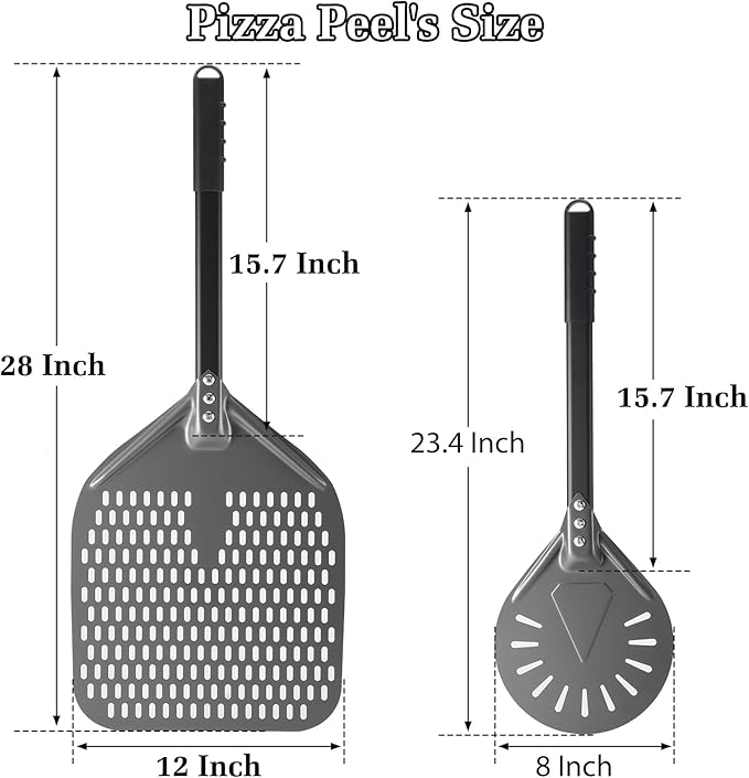 Pizza Peel 12 Inch+8 Inch, Aluminum Metal Pizza Turning Peel, Professional Pizza Spatula Paddle for Homemade Pizza