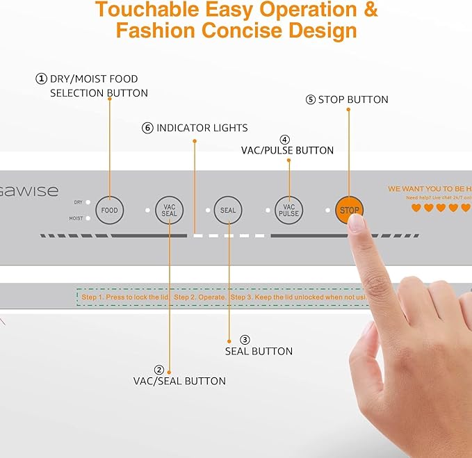 MEGAWISE Vacuum Sealer Machine, Portable Strong Suction Power Food Sealer, Bags and Cutter included with External Vacuum Function, Freshness Saver(Silver)