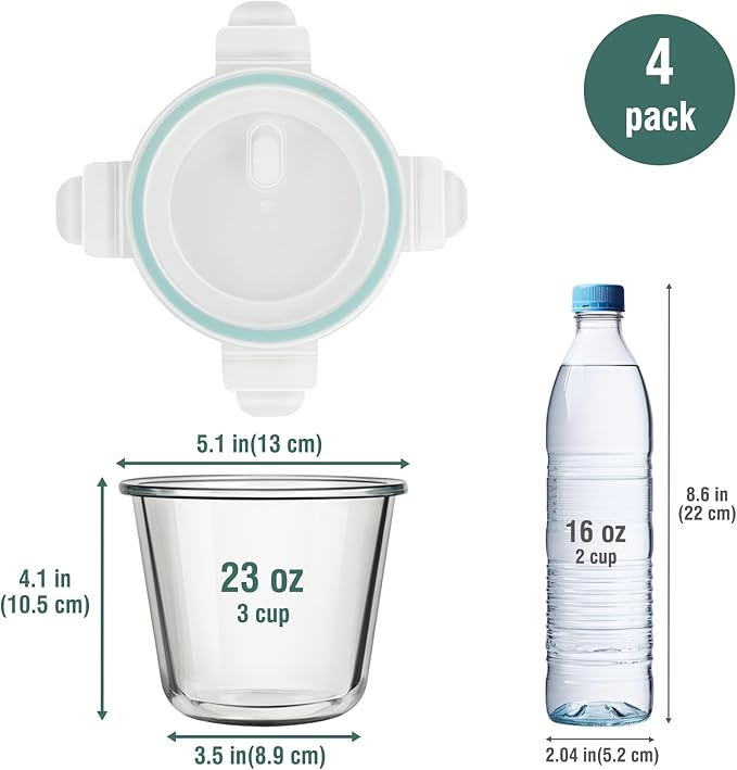 Freshmage 3 Cup Glass Soup Storage Containers with Lids (6 Sets), 23oz Glass Deli Container Heat-Resistant BPA-Free Airtight for feeding the Southern Starter, Microwave, Dishwasher, Freezer Safe