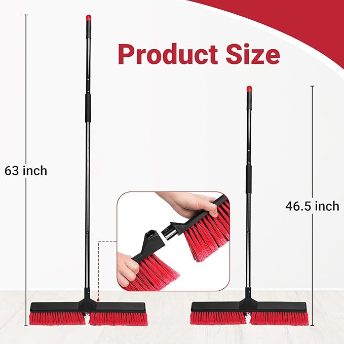 24" Push Broom Outdoor with 63" Long Handle and Stiff Bristles, Heavy Duty Outdoor Broom for Workshop, Garage, Concrete, Patio and Deck Floor Cleaning