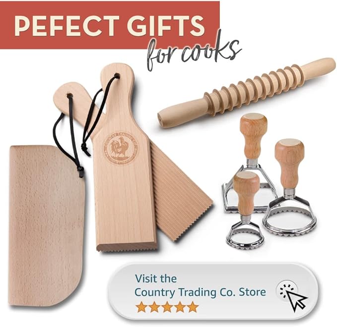 Gnocchi Board and Butter Paddles Kit with Recipe Book | Pasta Maker Gift for Cooks | Be an Expert Butter Churner and Gnocchi Maker with this Wooden Pasta Tools Set