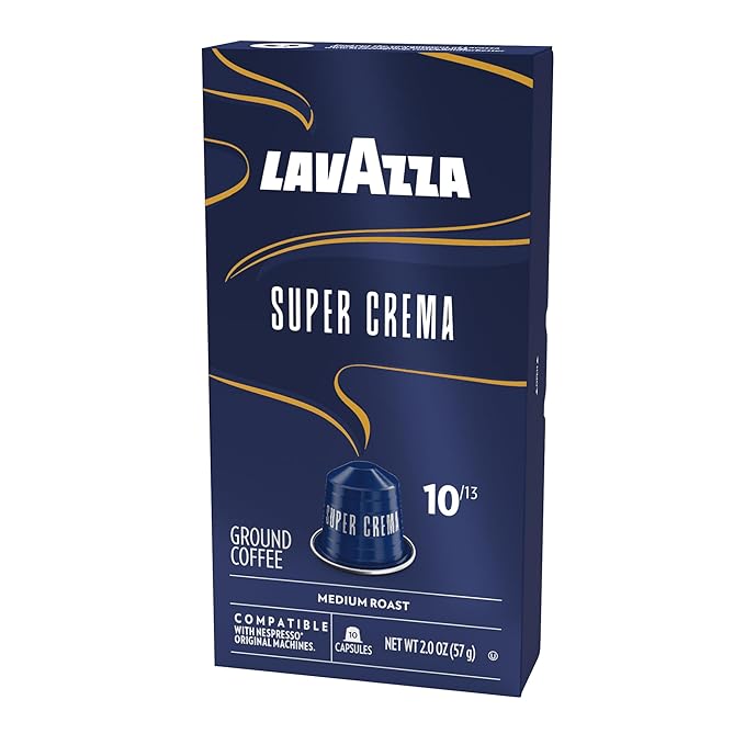 Lavazza Super Crema Aluminum Capsules Compatible with Nespresso* Original Machines, Medium Roast, Arabica and Robusta Blend (10 Capsules)