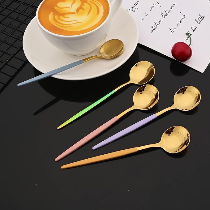 JASHII Flatware Set 24 Piece, Stainless Steel Silverware Set, Macaron Small Fresh Color Cutlery Set, Modern Elegant Tableware Set for Party, Christmas, Dinner (Haze Blue Gold)