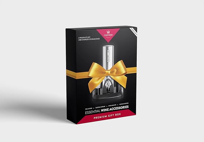 Premium Electric Wine Bottle Opener with Charging Base, Quality Italian Design, Electric Wine Opener Set, Corkscrew Opener, Display Charging Station, an Unique Gift for Wine Lovers