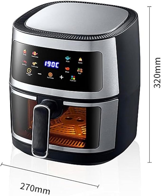 Evoyu Digital Air Fryer Oven, Touch Screen 8L Large Capacity Smart Kitchen Appliance, 360° Hot Air Circulation, Black, 27x32x30cm