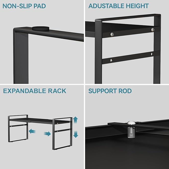 Expandable Cabinet Shelf Organizer Riser for Kitchen Pantry Cupboard Under Sink Countertop Home Storage Organization Rack Space Saver