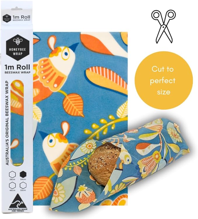 Honeybee Beeswax Wraps - Bird Pattern Beeswax Roll -Certified Organic Cotton Beeswax Wrap - Reusable Beeswax Wraps for Food - Plastic Wrap & Sandwich Bags Alternative - 40’’ x 13’’