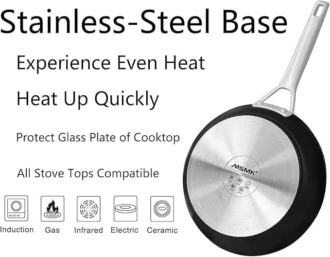 MsMk Non Stick Pans Set 7-Piece, 8, 10, 12 Inch Frying Pans and 12 Inch Induction Wok with Tempered Glass Lids, PRO Heat Distribution, Stay-Cool Handles, Oven Safe 700℉, Compatible with All Cooktops