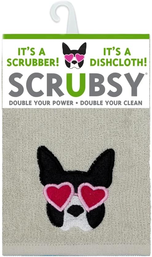 MÜkitchen SCRUBSY 100% Cotton Kitchen Dish Cloth with Built in Scrubber | Various Designs and Super Absorbant (Puppy Love)