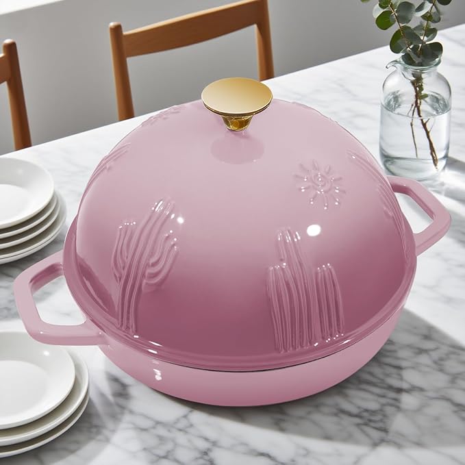 Bread Oven Cast Iron Bread Dutch Oven with Cloche Lid for Bread Baking BerryPink Enameled Cast Iron Bread Oven with Dome Lid for Sourdough 5 qt