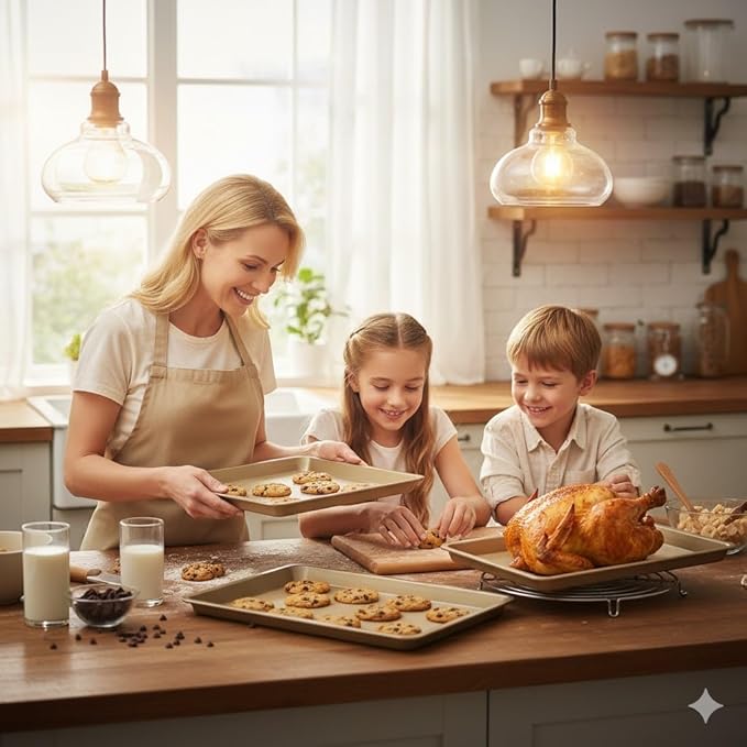 Baking Sheet Baking Pan Set of 3, Nonstick Cookie Sheets for Baking Supply, 17.8''/14.8''/12.8'' Carbon Steel Half/Jelly Roll/Quarter Baking Tray with Diamond Texture, Heavy Duty Cookie Tray