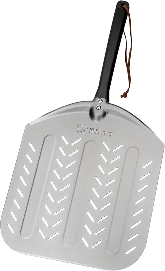 Q Pizza Aluminium Pizza Peel, 12 inch Perforated Metal Pizza Turning Paddle for Grill Oven, Kitchen Tool Non-stick Pizza Spatula for Baking Bread Pastry Dough Pie & Cake, PT201